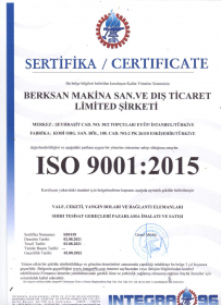 BERKSAN MAKİNA ISO 9001-2015 KALİTE SERTİFİKASI